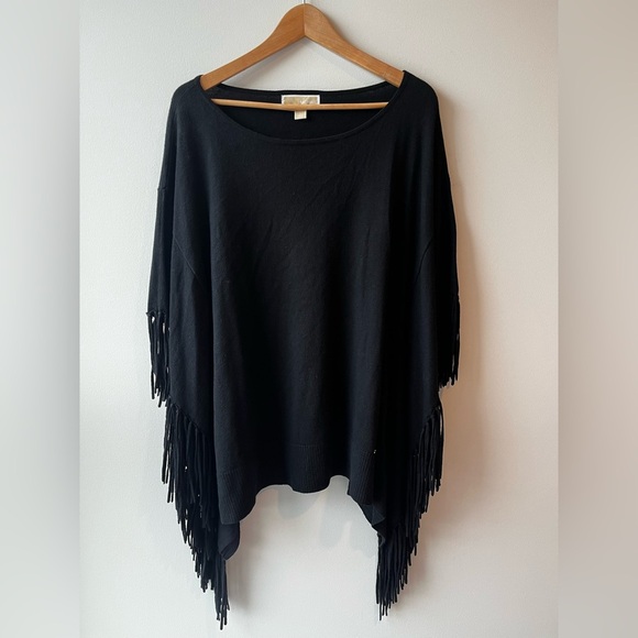 Michael Kors Black Fringe Poncho Sweater - Picture 1 of 4